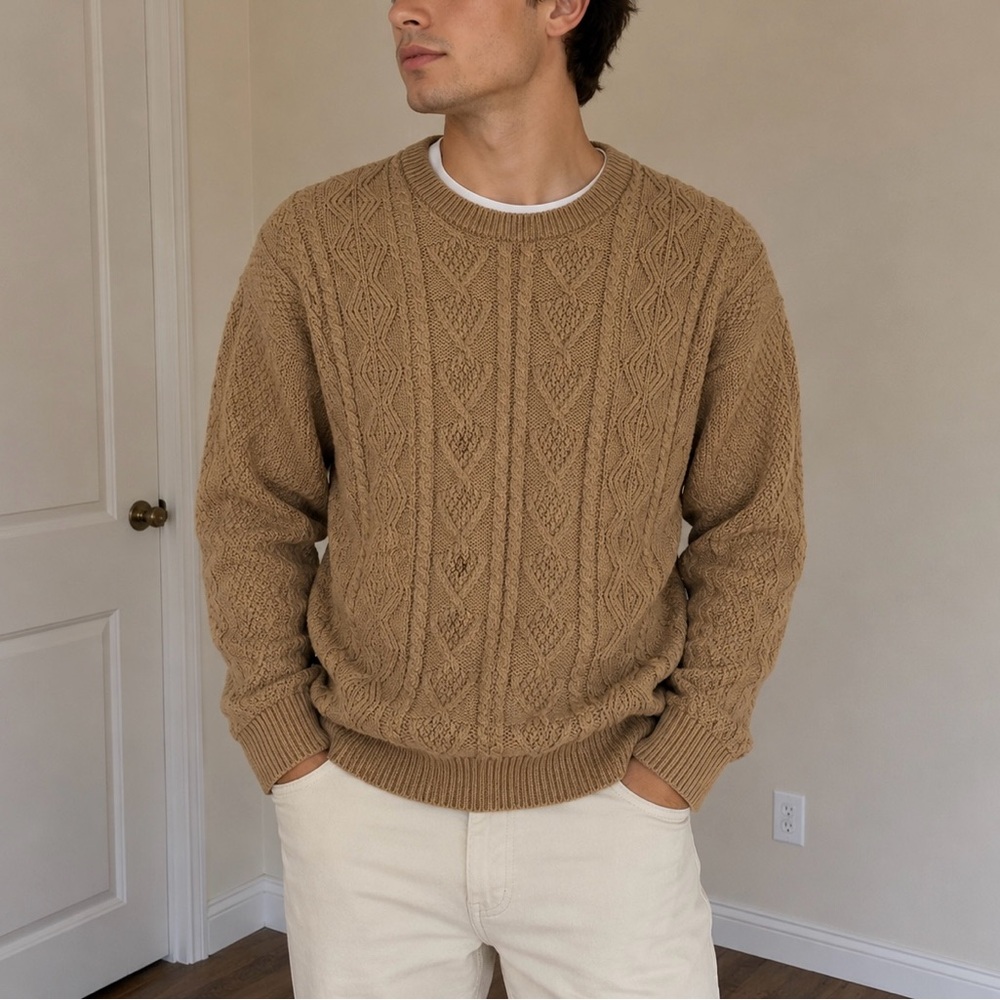 Vintage Cambridge Classics Mervyn’s Brown 100% Cotton Cable Knit Sweater - M
